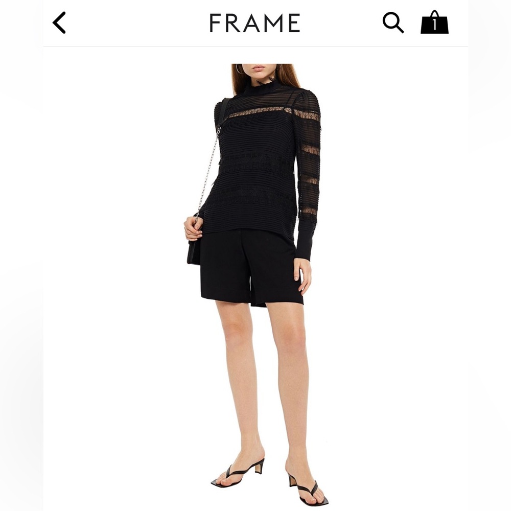 FRAME Black Lace Striped Long Sleeve Top